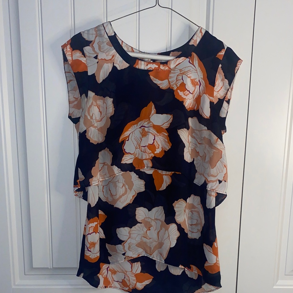 Floral Print Women's Top - Black and Orange